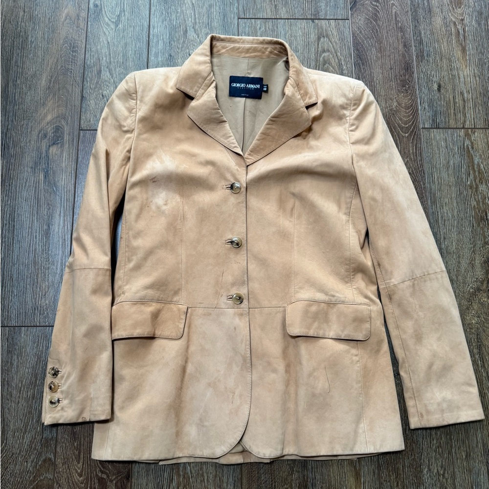 Giorgio Armani Neutral Baby Calf Skin Blazer Borgo 21 Vintage